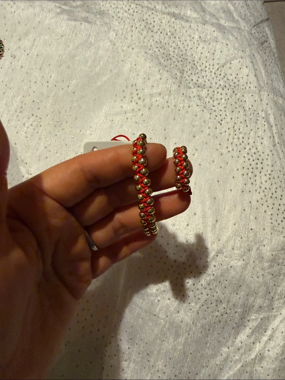 Red Cord Bracelet and Ring Set with Gold Beads for girls